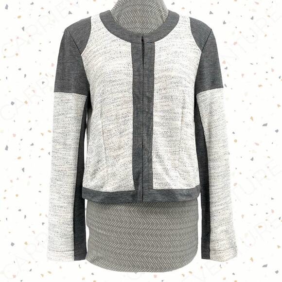 CAbi Jacket Gray Multi Neutral Flat Hook Front Top Shoulder Pads Corpcore Size M - Picture 1 of 13